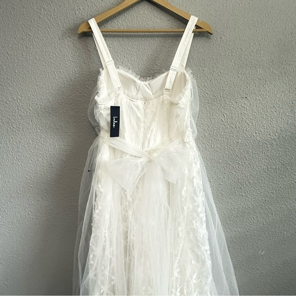 Lulus Ethereal Impression White Tulle Ruffled Bustier Dress Size Large NWT - Picture 8 of 12
